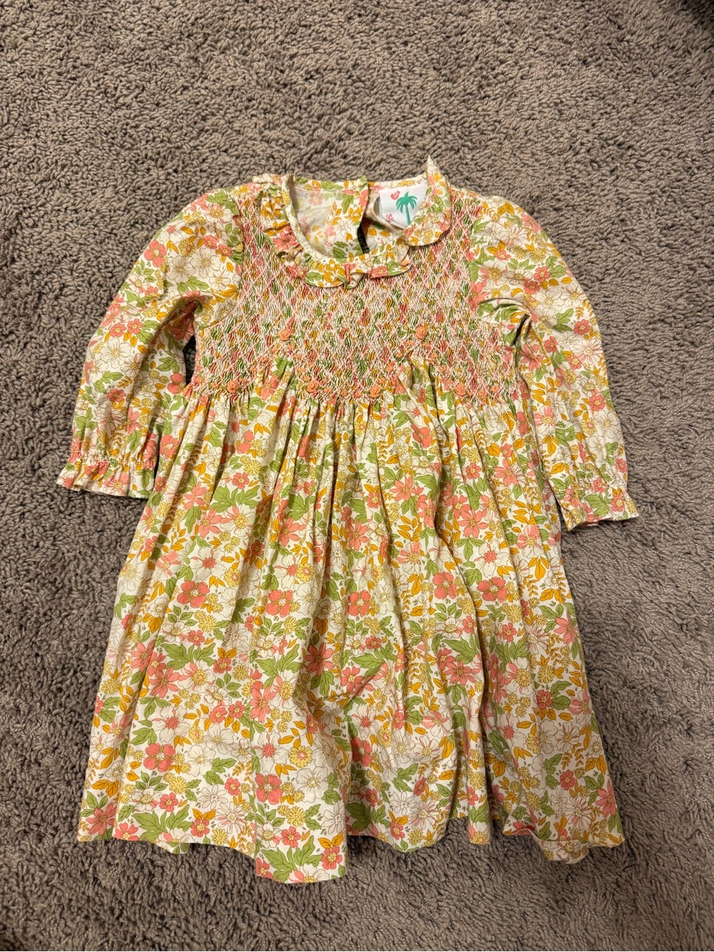 Smocked Floral Nightgown for Kids - Pink, Green & Yellow